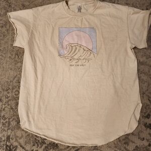 Pebby Forevee Side Slit T Ivory "See The Good" Womens XL. Relaxed Oversized Fit